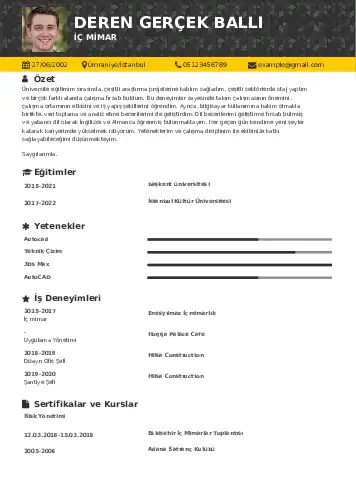 İç Mimar Cv Örnekleri cv indir